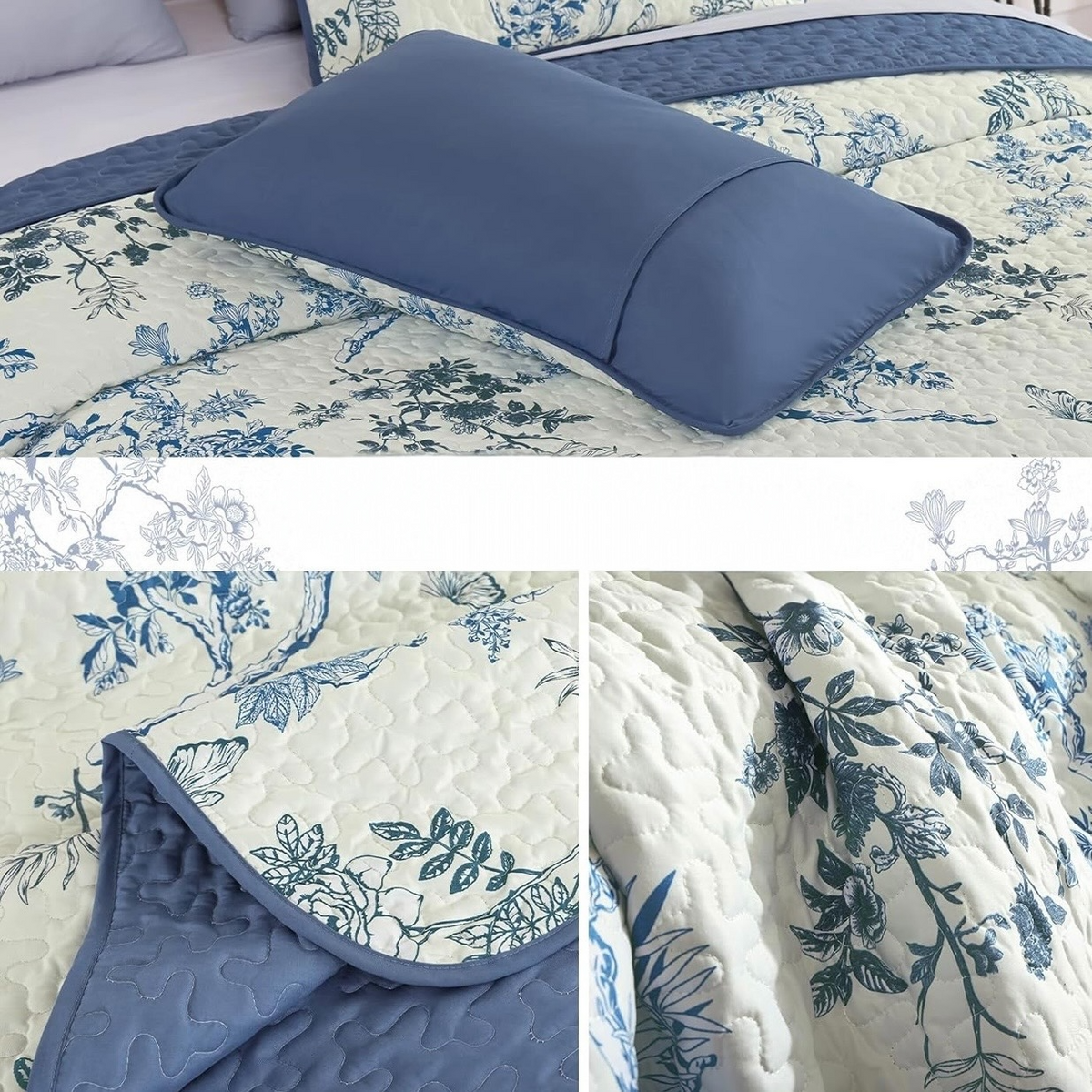 NEW Anthropologie Blue & White Vintage Floral Quilt Coverlet Bedding Sham & Set