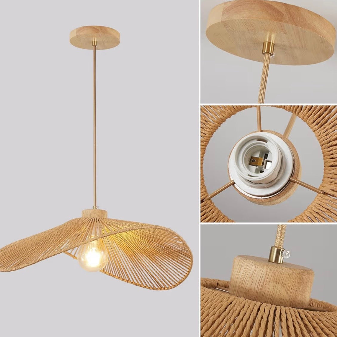 NEW West Elm Modern Boho Rattan Hanging Pendant Light Fixture Lamps Sconces 14"