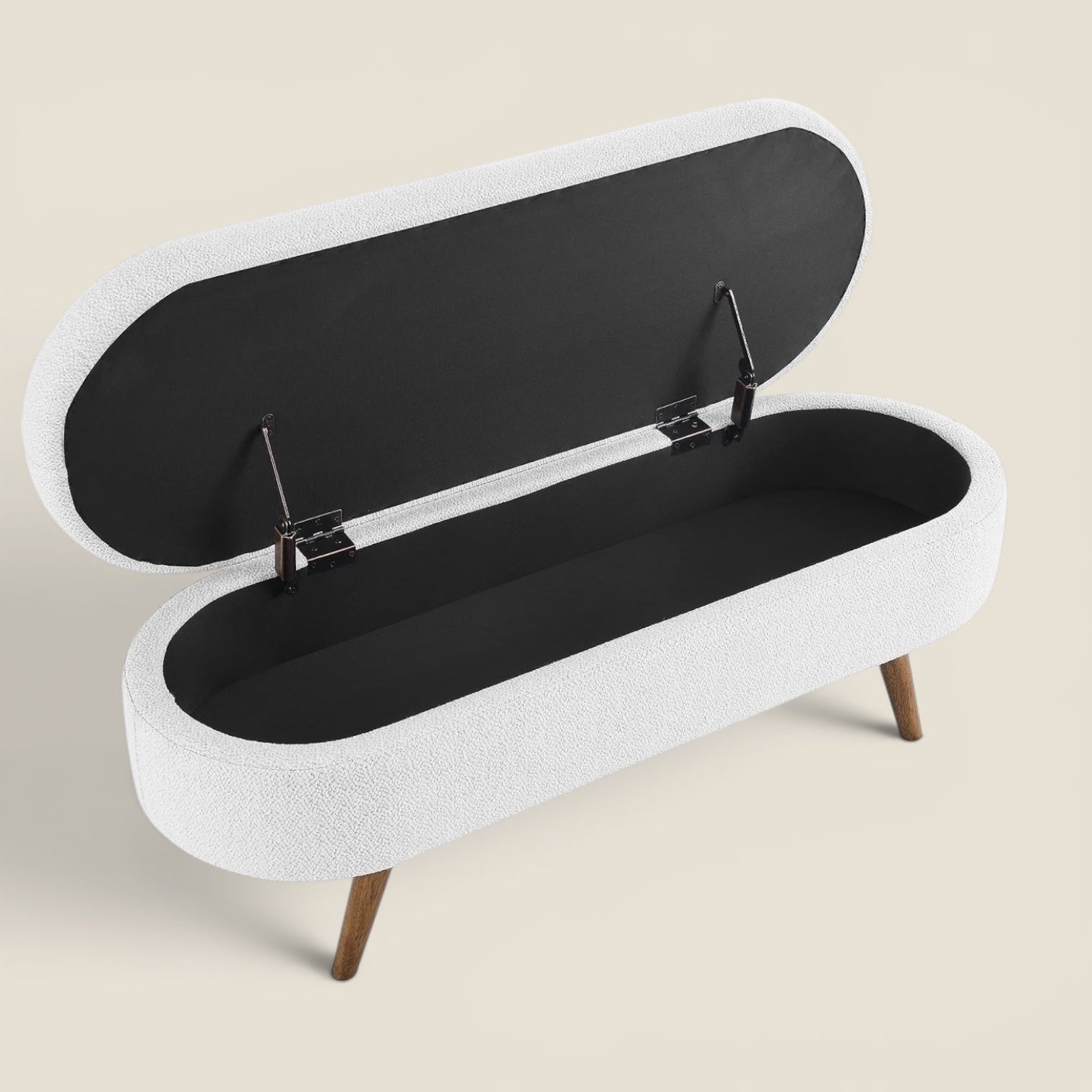 NEW West Elm White Boucle Fabric Storage Ottoman Mid-century Modern Furniture