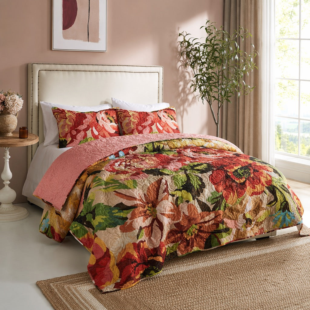 NEW Anthropologie Red Floral Reversible Boho Knit Queen King Bedding Quilt Sham