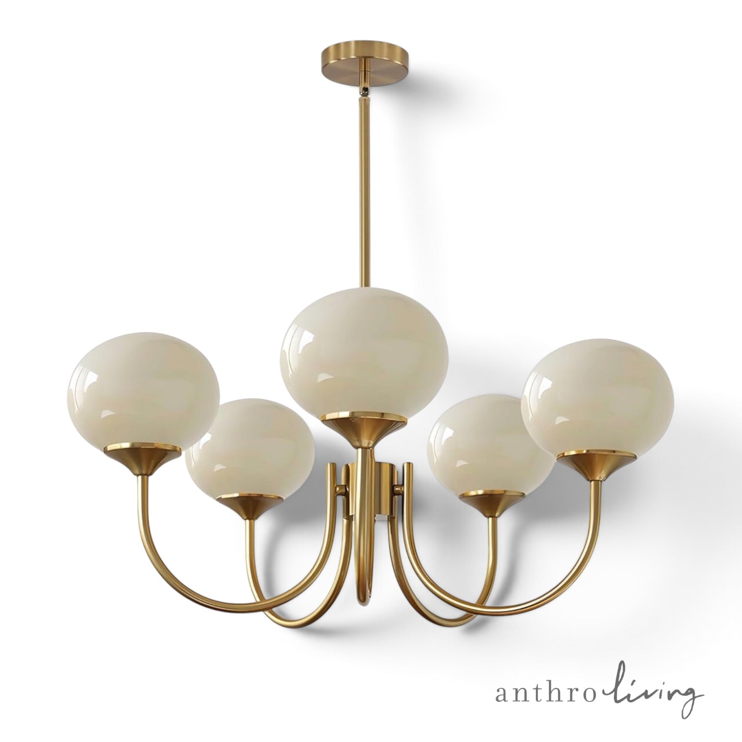 NEW Anthropologie 5-Light Gold White Chandelier Retro Boho Light Ceiling Fixture