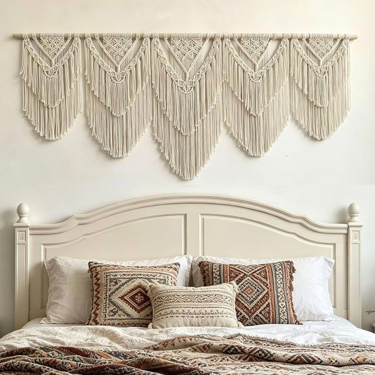 Anthropologie XL Boho Tapestry Macrame Woven Yarn Tassel Wall Hanging 70" x 32"