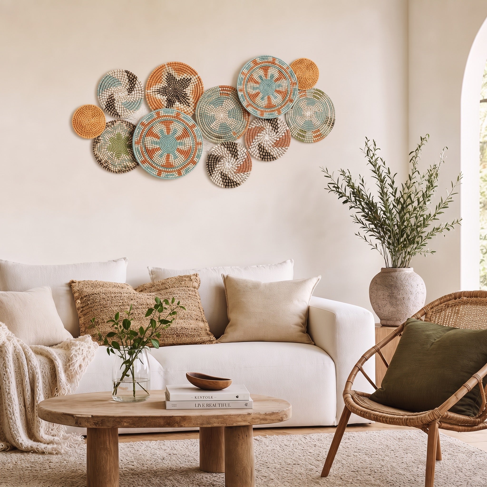 NEW West Elm 11-Piece Woven Wicker Rattan Colorful Boho Wall Hanging Baskets