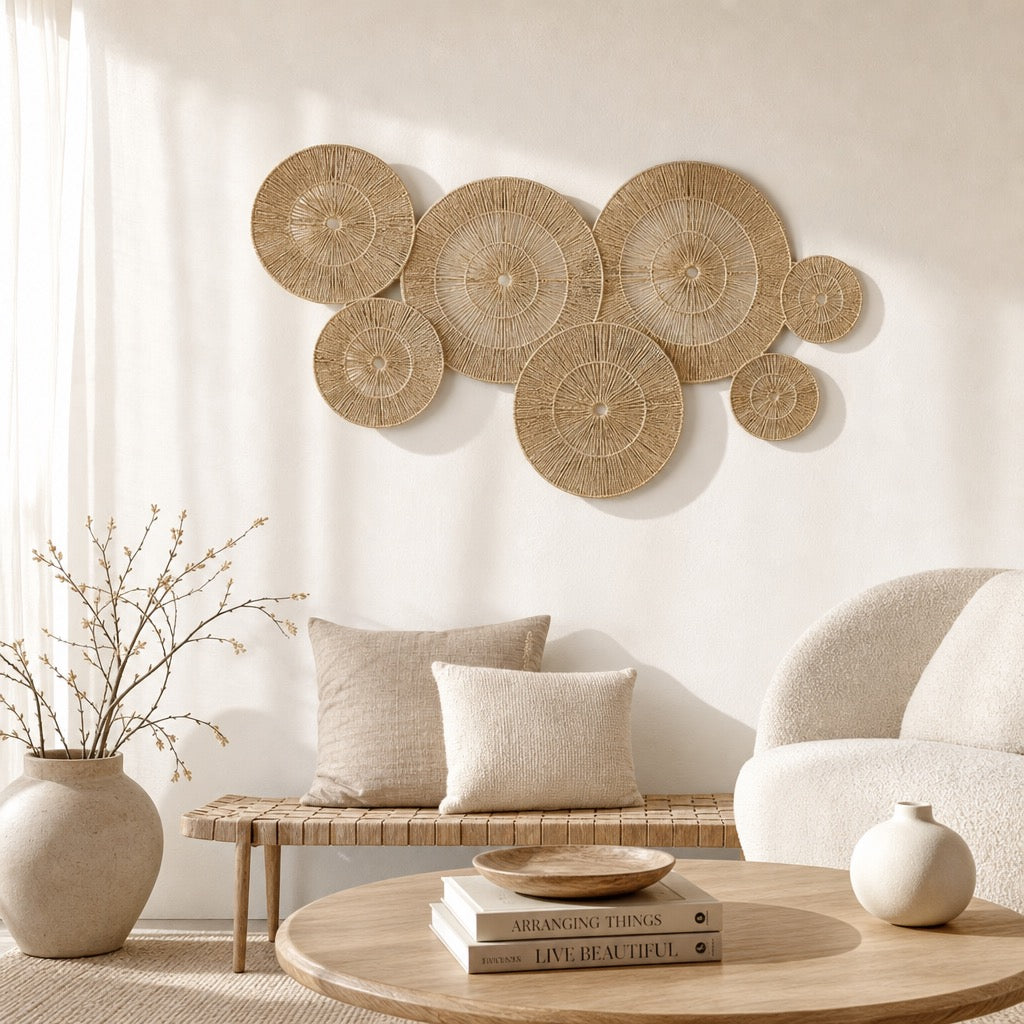 NEW West Elm 7-Piece Woven Wicker Rattan Round Boho Wall Decor Hanging Baskets