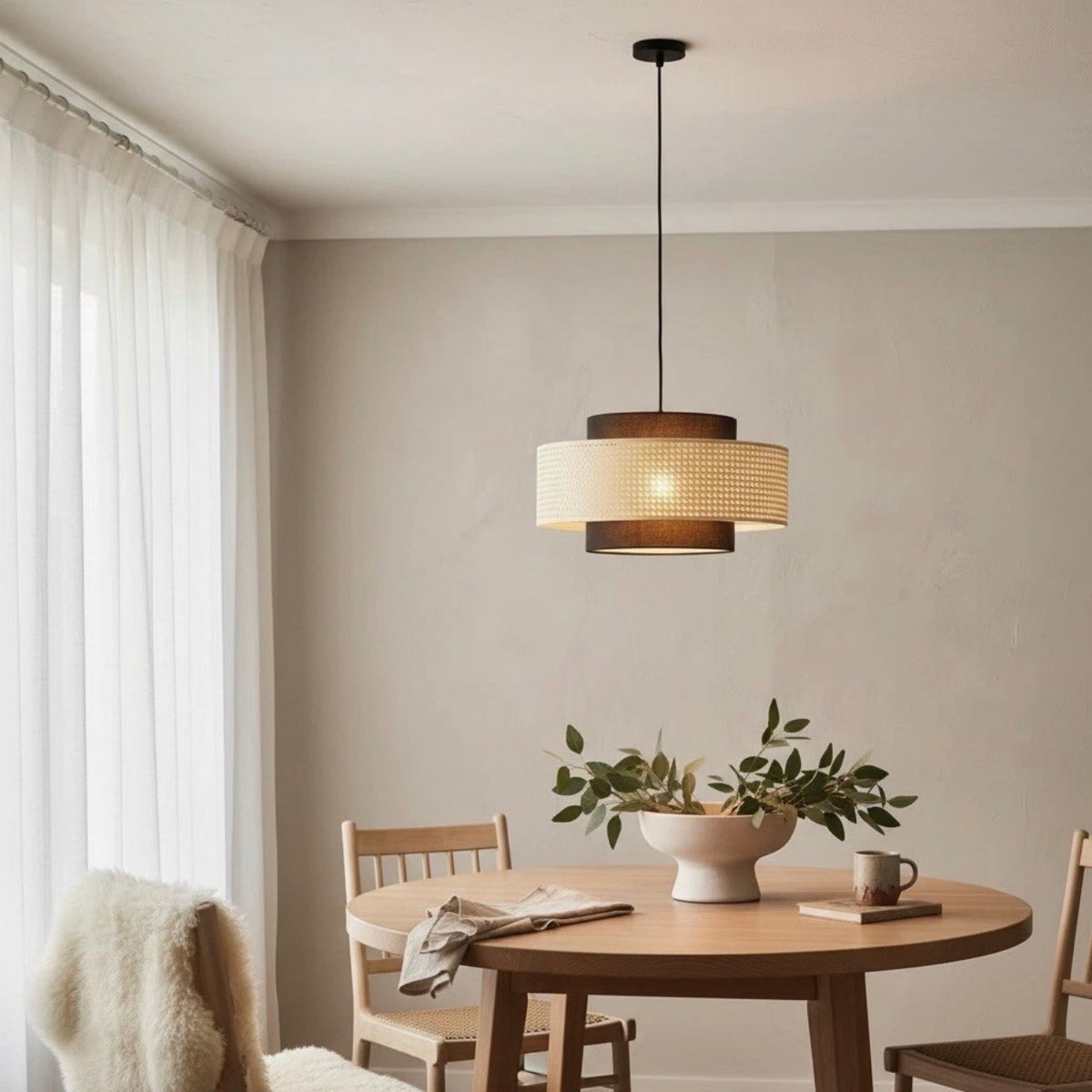 NEW West Elm Boho Rattan Wicker Woven Chandelier Hanging Pendant Light Fixture