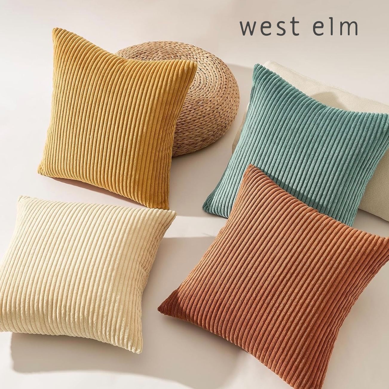 NEW West Elm (Set 4) Multicolor Velvet Corduroy Throw Pillow Cover Sham 18 x 18