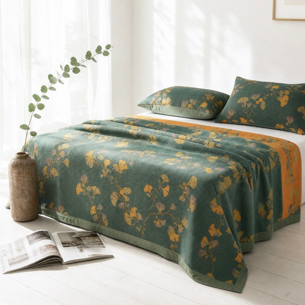 NEW Anthropologie Teal Orange Reversible Queen / King Bedspread Blanket Sham Set