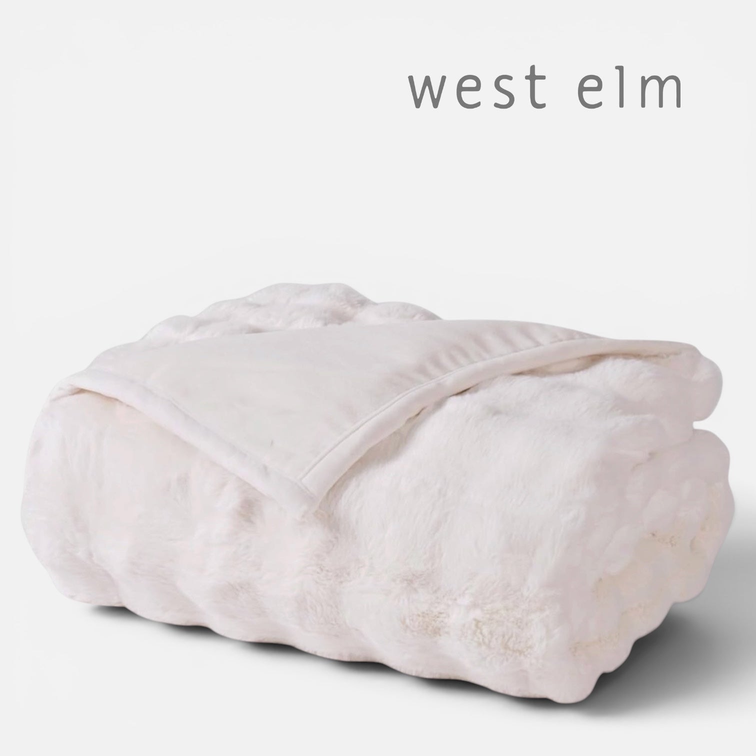 NEW West Elm Boho Ivory Faux Rabbit Fur Plush Throw Blanket Bedding - 50" x 60"