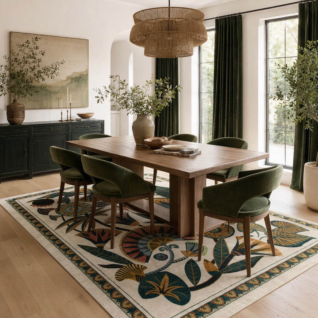 NEW Anthropologie Boho Egypt Floral Multicolor Washable Area Rug Carpet 5' x 7'