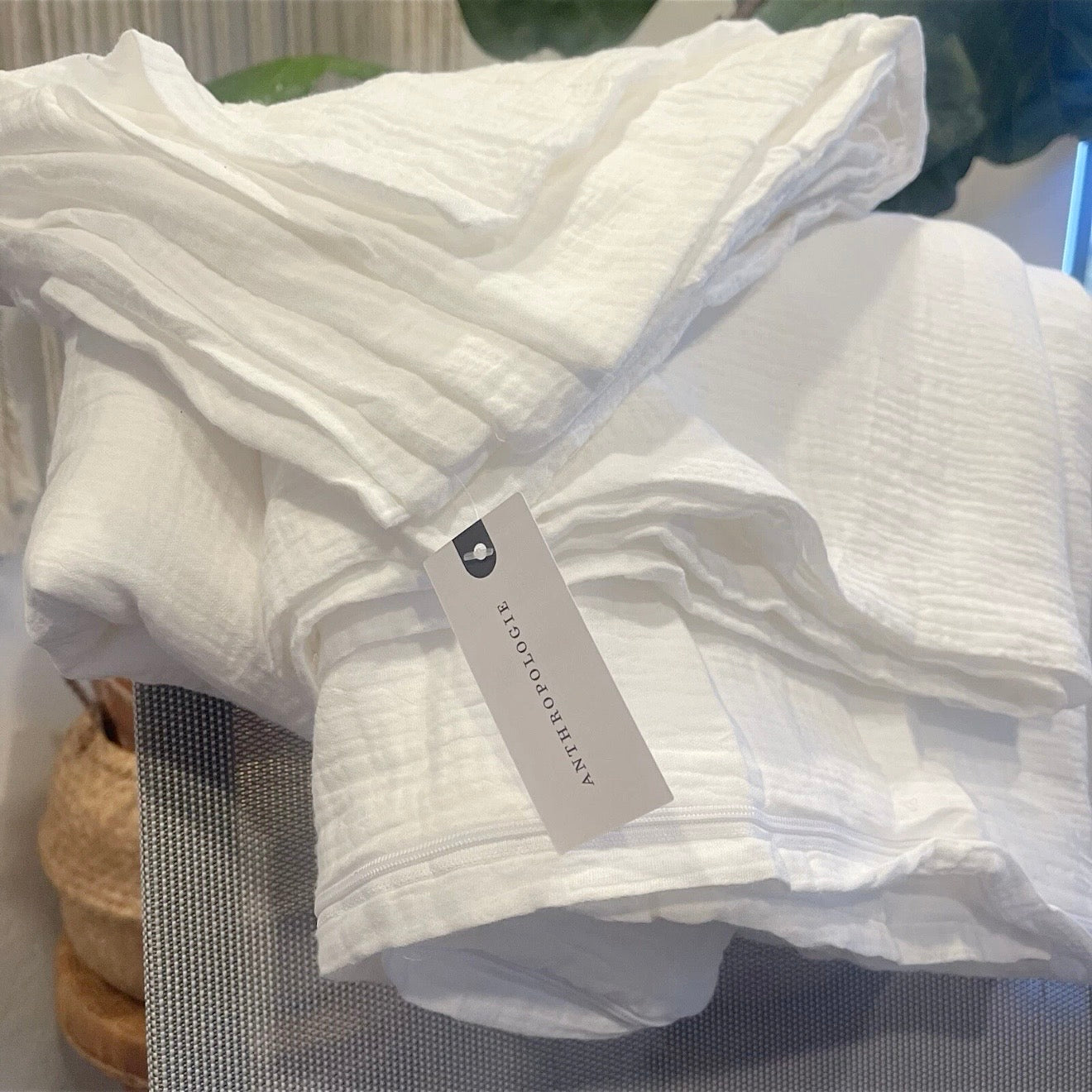 NEW Anthropologie White Boho Muslin Cotton Gauze Luxury Duvet Bedding & Sham Set