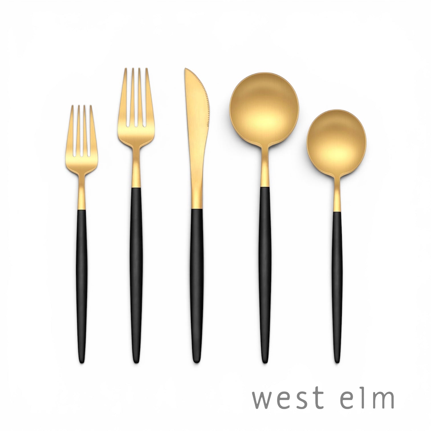 NEW West Elm 20 Piece Luxury Silverware Set for 4 Gold & Black Handle Stainless