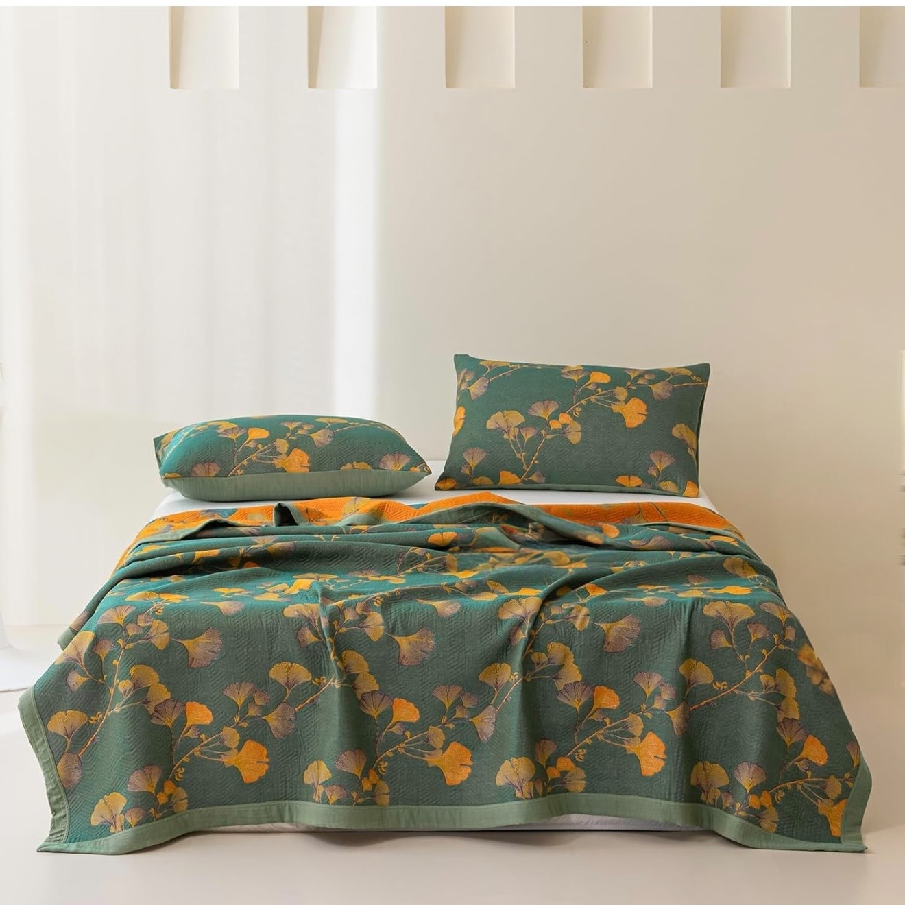 NEW Anthropologie Teal Orange Reversible Queen / King Bedspread Blanket Sham Set