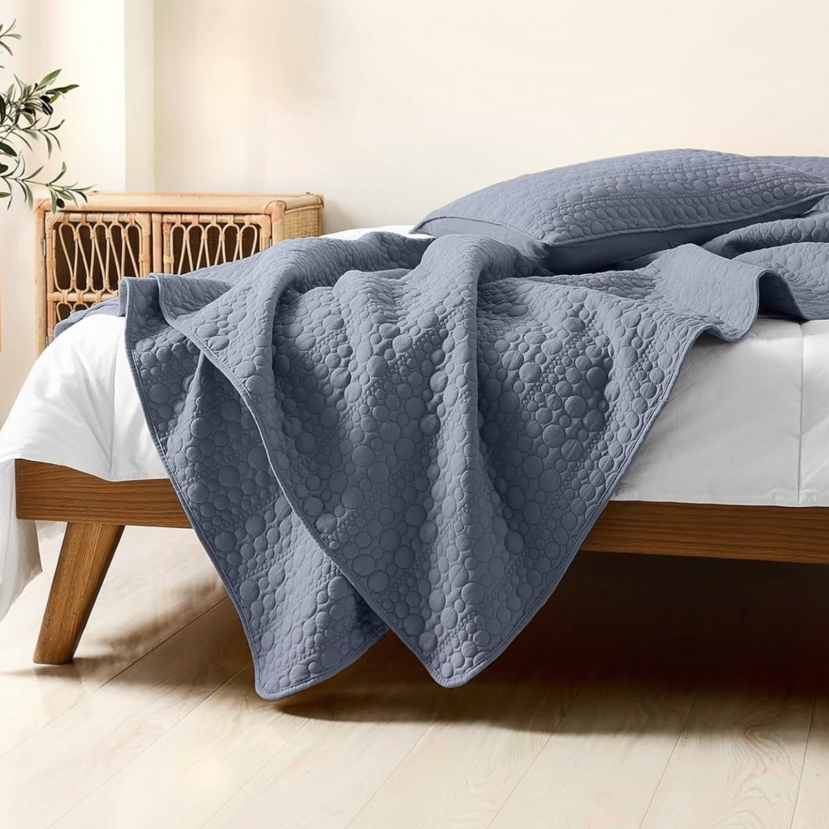 NEW West Elm Blue Stone Print Ultra Soft Queen King Bedding Bedspread & Sham Set