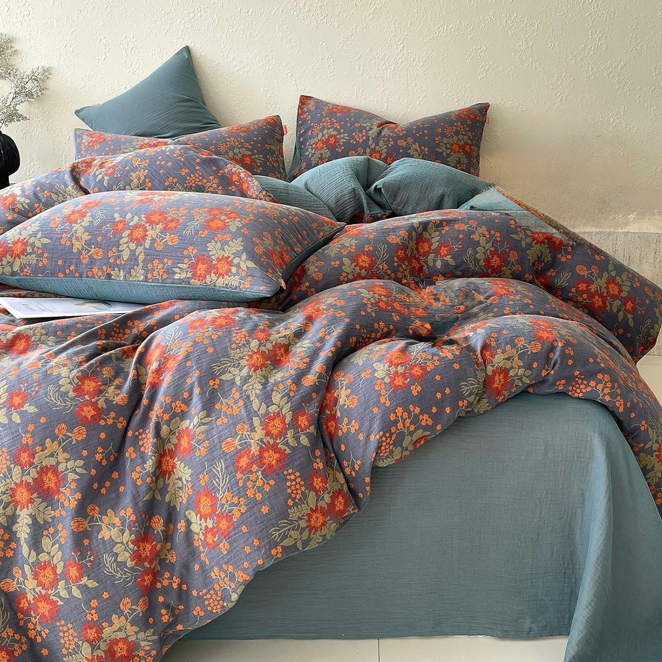 NEW Anthropologie Purple Orange Floral Cotton Multi-Size Bedding Duvet Sham Set