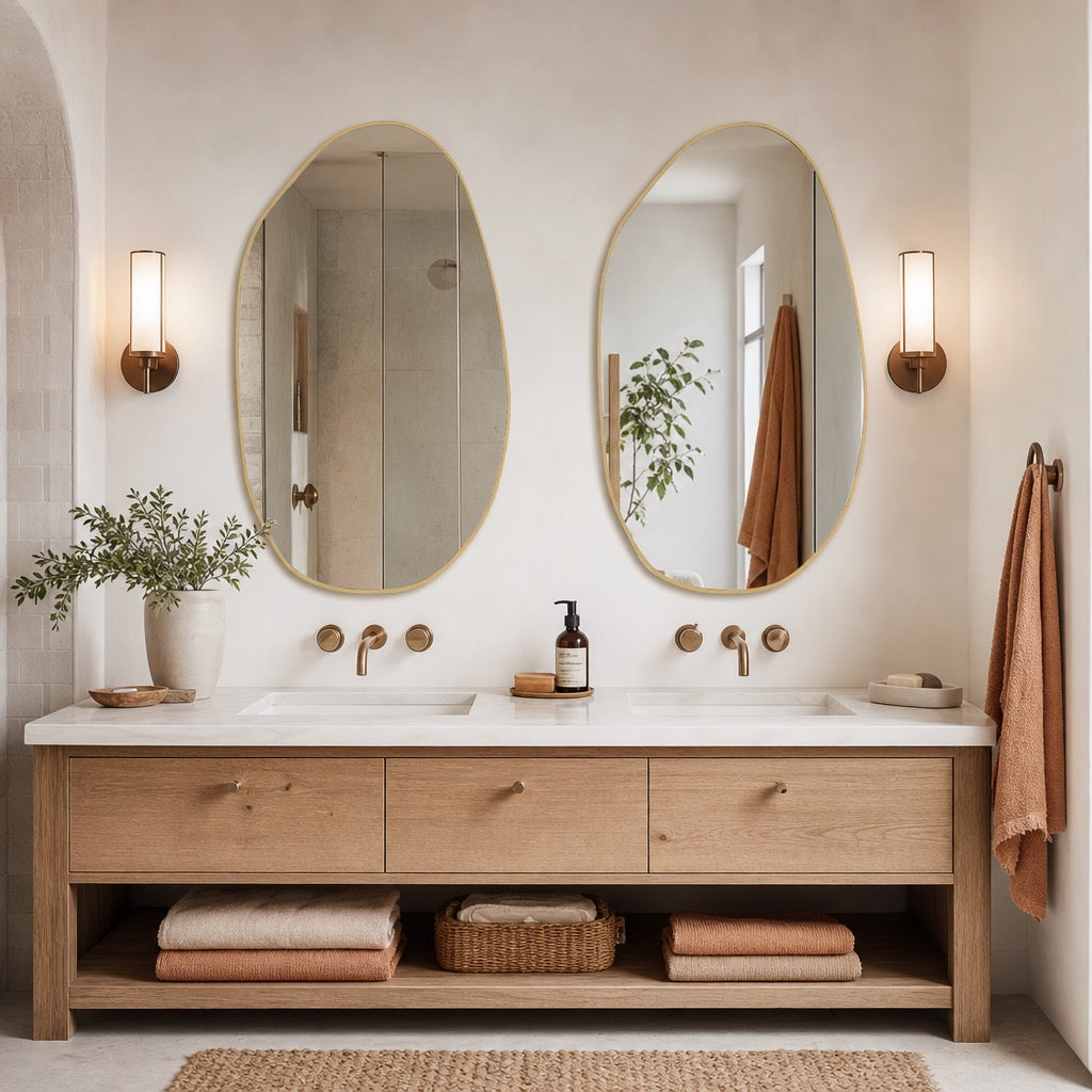 NEW West Elm Gold Asymmetrical Framed Mid-Century Modern Wall Mirror - 20" x 34"
