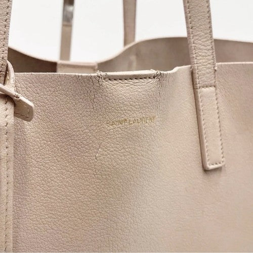 YSL / Yves Saint Laurent Beige Pink Gold Leather Shopping Tote Bag Purse - Large