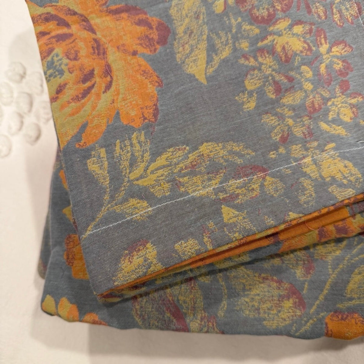 NEW Anthropologie Blue Orange Floral Cotton Queen / King Bedding Duvet Sham Set