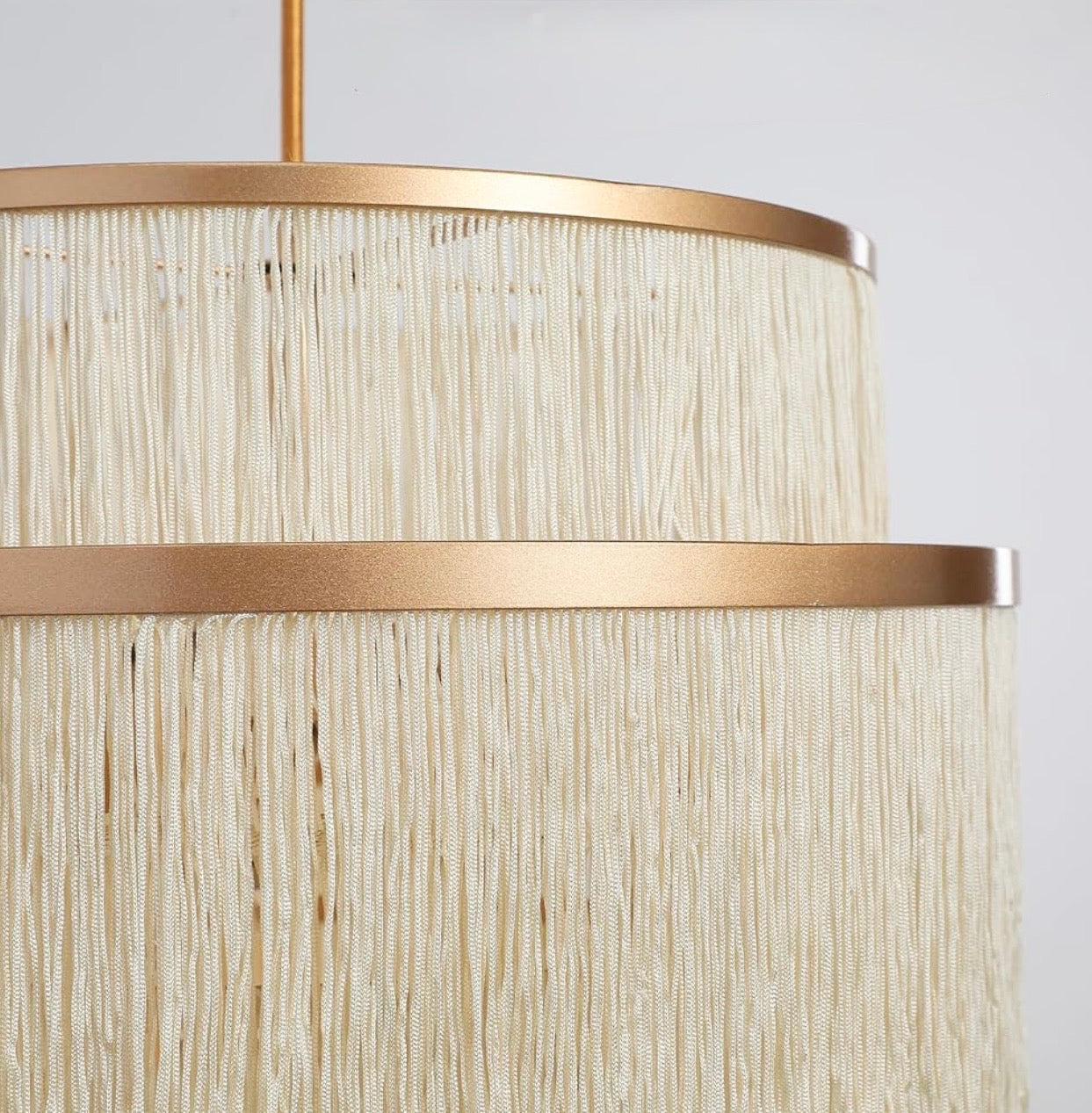 NEW Anthropologie Chandelier Mid-Century Boho Fringe Gold Ceiling Light Fixture