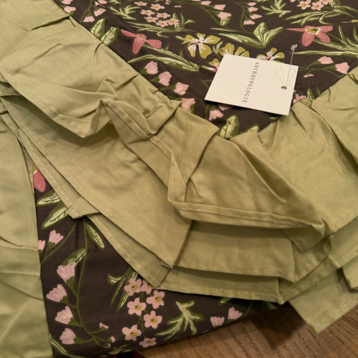 NEW Anthro Green Ruffle Floral Cotton Boho Queen / King Bedding Duvet & Sham Set