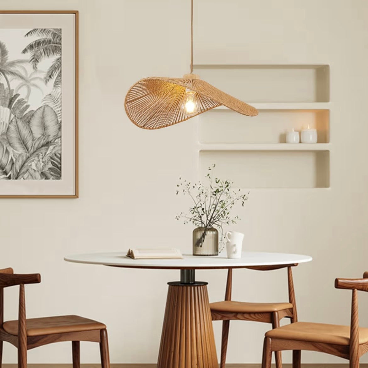 NEW West Elm Modern Boho Rattan Hanging Pendant Light Fixture Lamps Sconces 14"