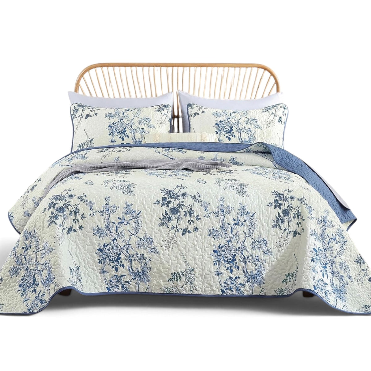 NEW Anthropologie Blue & White Vintage Floral Quilt Coverlet Bedding Sham & Set