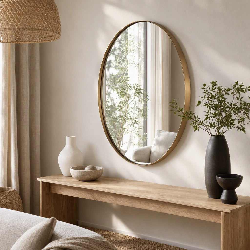 NEW West Elm XL Large Gold Framed Oval Vanity Wall Hanging Mirror - 22" x 30"