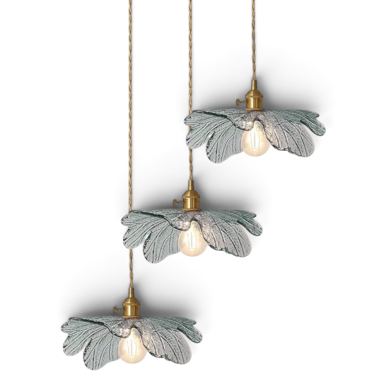 NEW Anthropologie 3-Light Blue Gold & Blue Glass Floral Light Fixture Chandelier