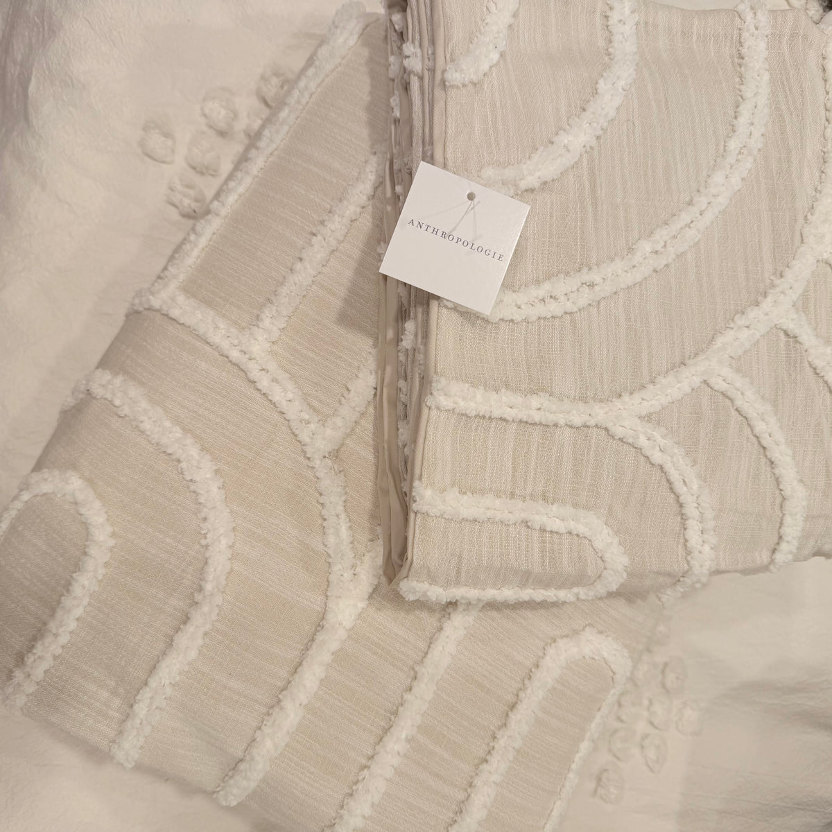 NEW Anthropologie Beige Boho Queen / King Tufted Rainbow Bedding Duvet Sham Set
