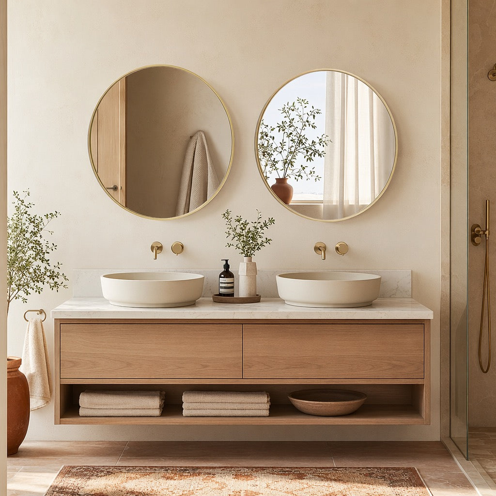 NEW West Elm Gold Circle Round Metal Framed Boho Wall Entry Mirror - 20" x 20"