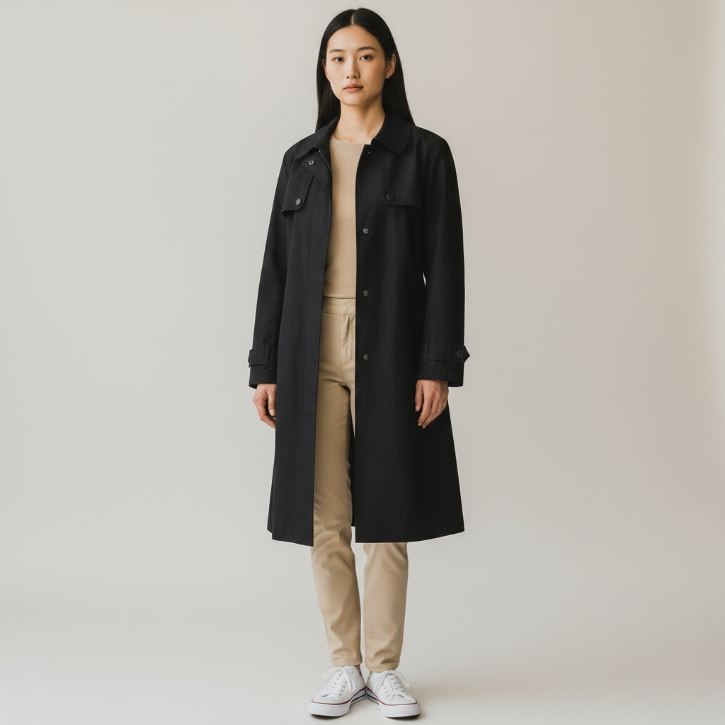 Burberry Women's Black Trench Coat Nylon Rain Coat Jacket - Size Large / 12 - 14