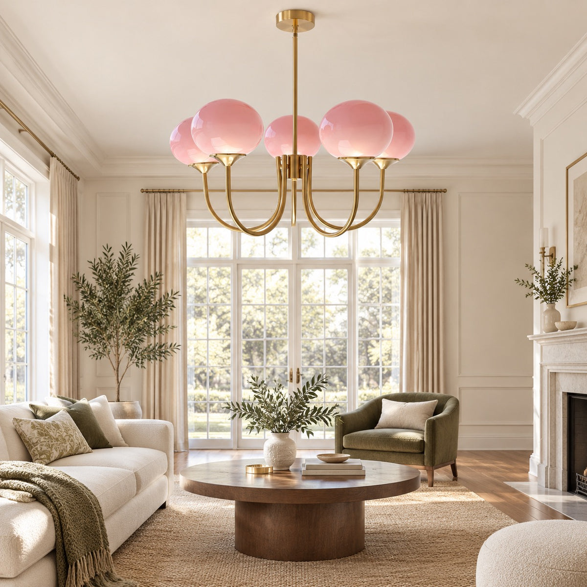 NEW Anthropologie 5-Light Gold Pink Chandelier Retro Boho Light Ceiling Fixture