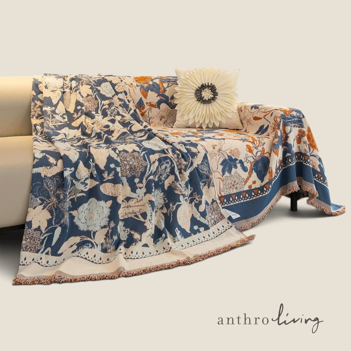 NEW XL Anthropologie Boho Floral Couch Cover Throw Blanket Quilt - 70" x 120"