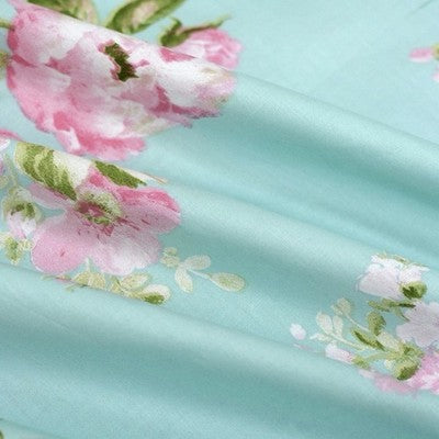 NEW Anthropologie Teal Blue Vintage Floral 100% Cotton Duvet Bedding & Sham Set