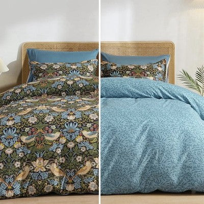 NEW Anthro Blue Green Bird Print Boho Queen / King Size Bedding Duvet Sham Case