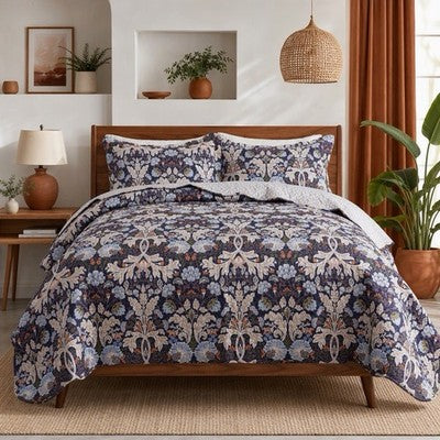 NEW Anthropologie Purple Floral Queen / King Quilt Bedspread Bedding & Sham Set