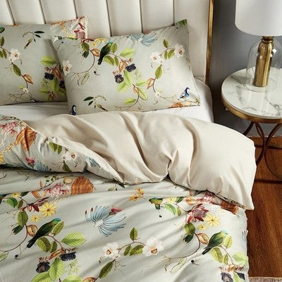 NEW Anthro Boho King Bright Floral Bird Print Cotton Bedding Comforter Sham Set