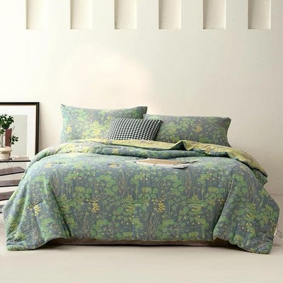 NEW Anthropologie Blue Green Reversible Queen / King Bedding Comforter Sham Set
