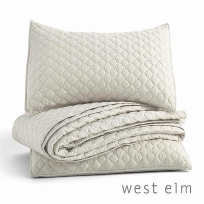 NEW West Elm Cream Ultra Soft Diamond Quilted Queen King Bedding Quilt Sham Set