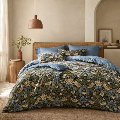 NEW Anthro Blue Green Bird Print Boho Queen / King Size Bedding Duvet Sham Case