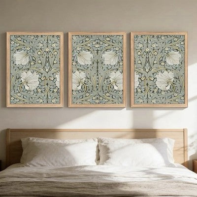 NEW Anthro Set of 3 Framed Vintage Floral Print Canvas Boho Wall Art 12" x 16"