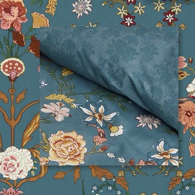 NEW Anthropologie Teal Multicolor Floral 100% Cotton Duvet Bedding & Sham Set
