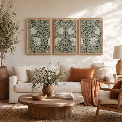 NEW Anthro Set of 3 Framed Vintage Floral Print Canvas Boho Wall Art 12" x 16"