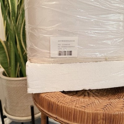 NEW Anthropologie Set of 2 White Resin Stone Boho Table Lamps Linen Lighting 27"
