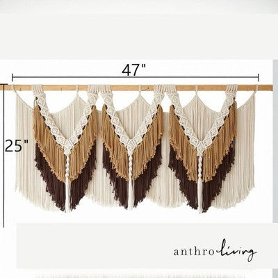 NEW Anthropologie XL Beige Brown Boho Tassel Tapestry Macrame Wall Hanging 47x25