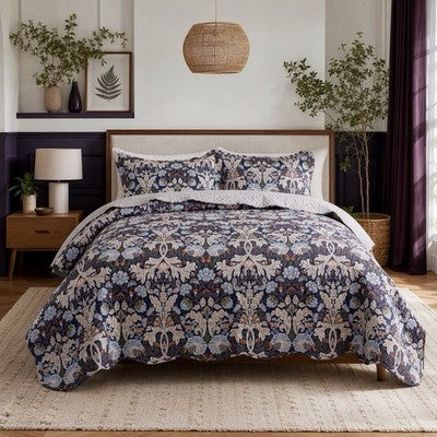 NEW Anthropologie Purple Floral Queen / King Quilt Bedspread Bedding & Sham Set