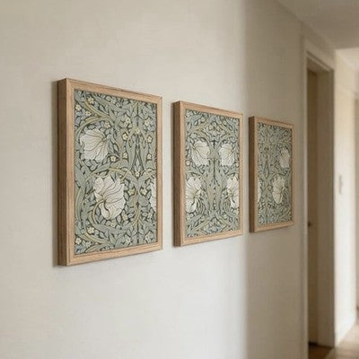 NEW Anthro Set of 3 Framed Vintage Floral Print Canvas Boho Wall Art 12" x 16"