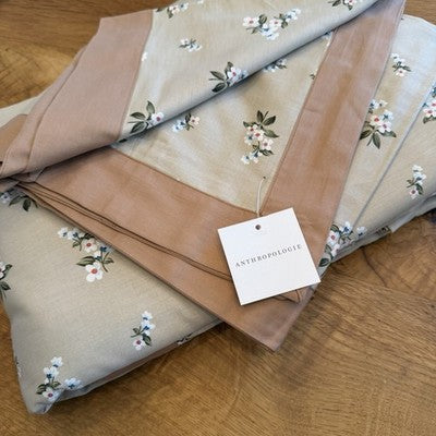 NEW Anthropologie Khaki Floral Vintage Queen King Cotton Bedding Duvet Sham Set