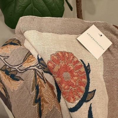 NEW Anthropologie Reversible Boho Bird Multicolor Throw Blanket Quilt 50" x 60"