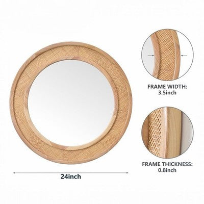 NEW West Elm Large Round Mirror Wicker Rattan Boho Wall Hanging Decor - 30” Diam