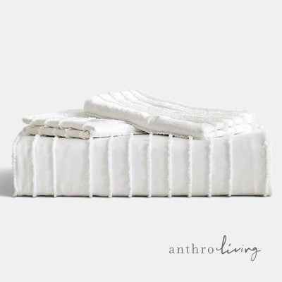 NEW Anthropologie White Boho Queen / King Tufted Line Bedspread Duvet & Sham Set